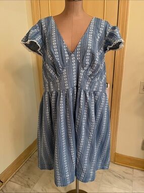 PEYTON & PARKER NWT Cottage Party Floral & Blue Striped Smocked-Back Dress SZ 3X